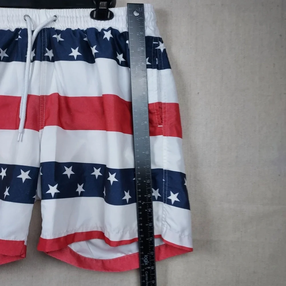 Free Planet Swim Trunks Mens XL Red White Blue Flag Lined DrawstringClassic...